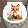 Floral Fox Cub Toilet Stickers, Waterproof Self-Adhesive for Bathroom Decor, Cute Animal Decals