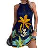 Women Halter Floral Print Mini Loose Dress Summer Female Sleeveless Halter Beachwear Sundress SZE-ST23013