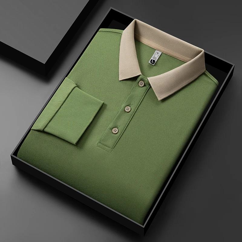 New Men'S Business Casual  Long Sleeve Solid Color Polo Shirt Fashionable Warm Comfortable Four Seasons Versatile Top