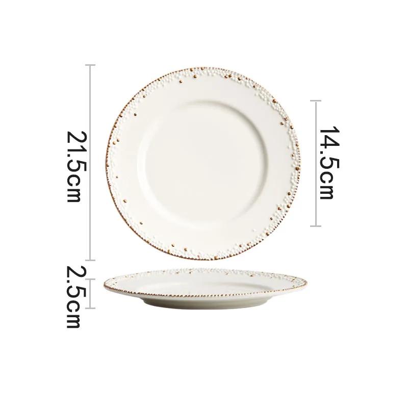 Golden Edged Ceramic Plate Creative Circular Steak Pasta Plate Delicious Dishes Dining Plates Exquisite Household Tableware
