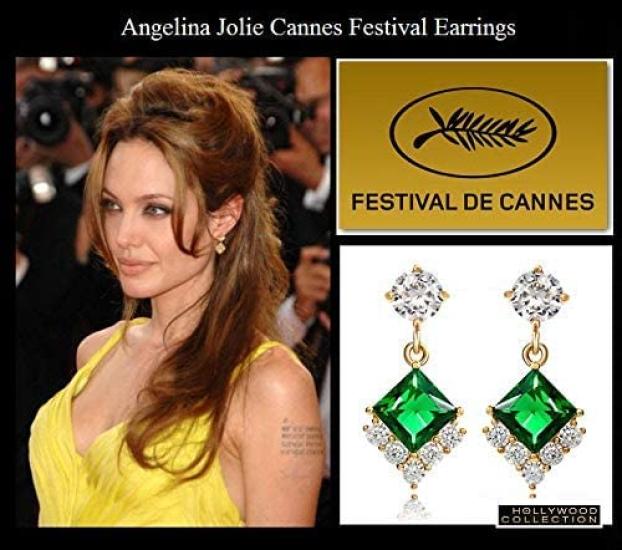 Emerald Green 18K Gold Princess Dangle Hollywood Celebrity Jewelry Earrings, 18KGP,