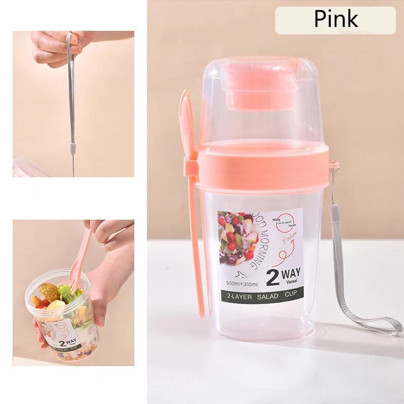 1Pc Breakfast Fruit Oat Yogurt Salad Cup With Lid And Spoon Two-layers Food Storage Bento Box Fitness Fat-Reduced Taper Bowl