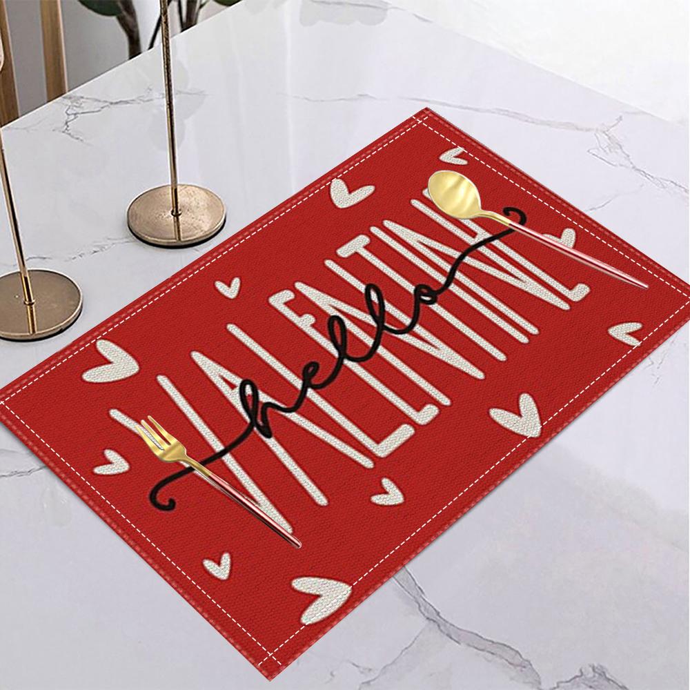 Valentine's Day Heart Table Mat Cartoon Gnome Rose Romantic Placemat for Romantic Date Love Party Valentine's Dinner Home Decor