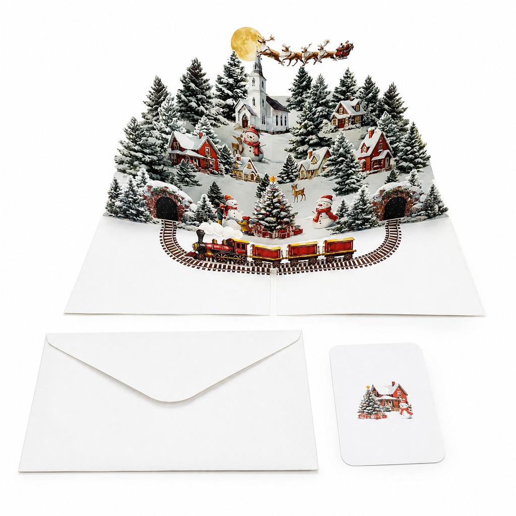Christmas Snowman Pop Up Card With Forest Scene Handmade Holiday Greeting Card For Seasonal Gifts