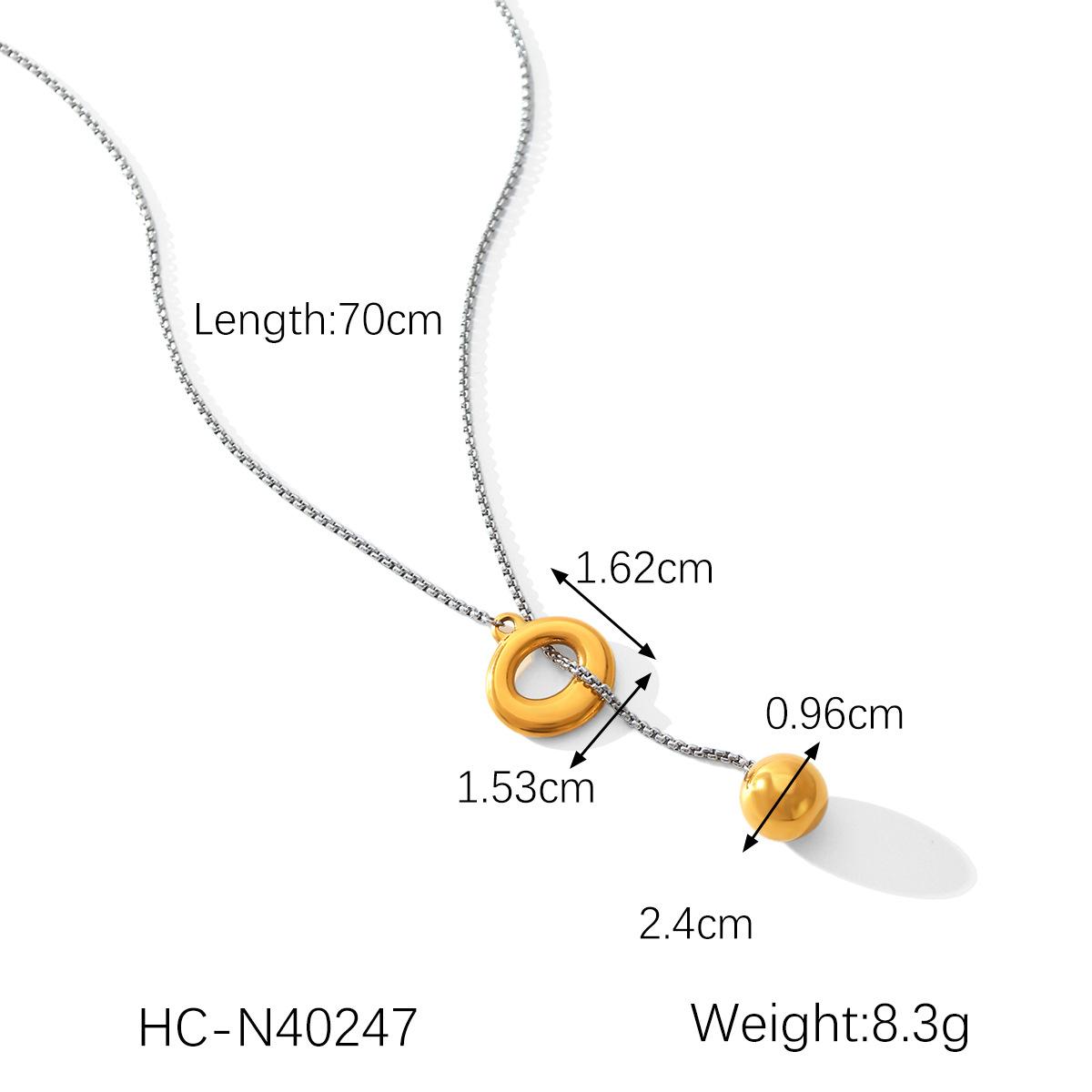 

Gold and Silver Two-Tone Stainless Steel Ring Clasp Ball Pendant Necklace for Women, Niche Design Titanium Steel Sweater Chain