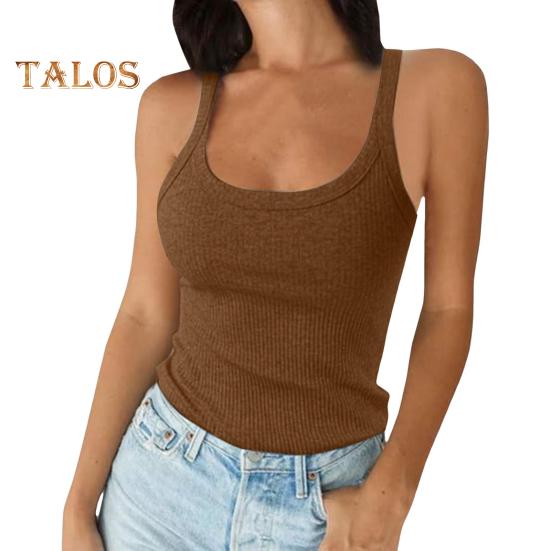 Dámské tílko bez rukávů, špagetové ramínko, kulatý výstřih, žebrovaný pletený tílko, slim střih, základní tílko, pro denní nošení, pláž, kancelář