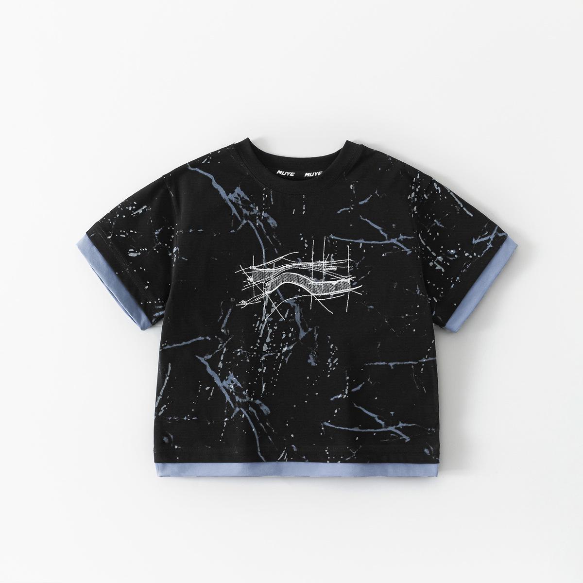 Beiteng Kids Korean Style Summer Short Sleeve T-Shirt - Boys Casual Versatile Top чёрный