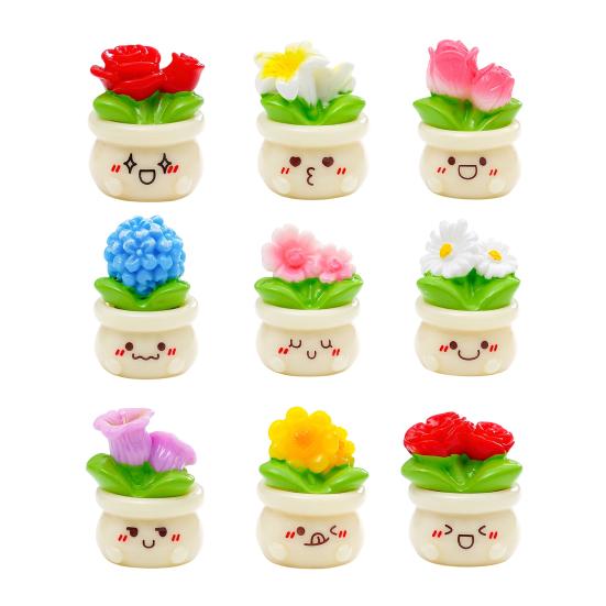 2 Pcs Miniature Dollhouse Flowers Mini Resin Potted Plant Figurine Tiny