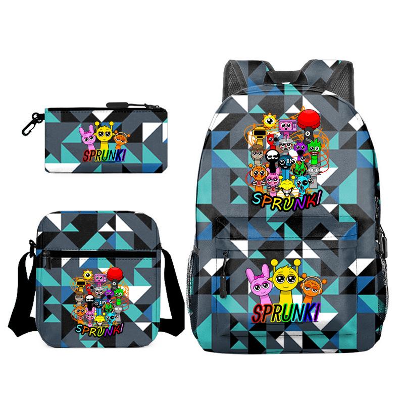 Sprunki Student Starry Sky School Bag Three-piece Rhythm Box Teen Backpack Men's and Women's Casual L