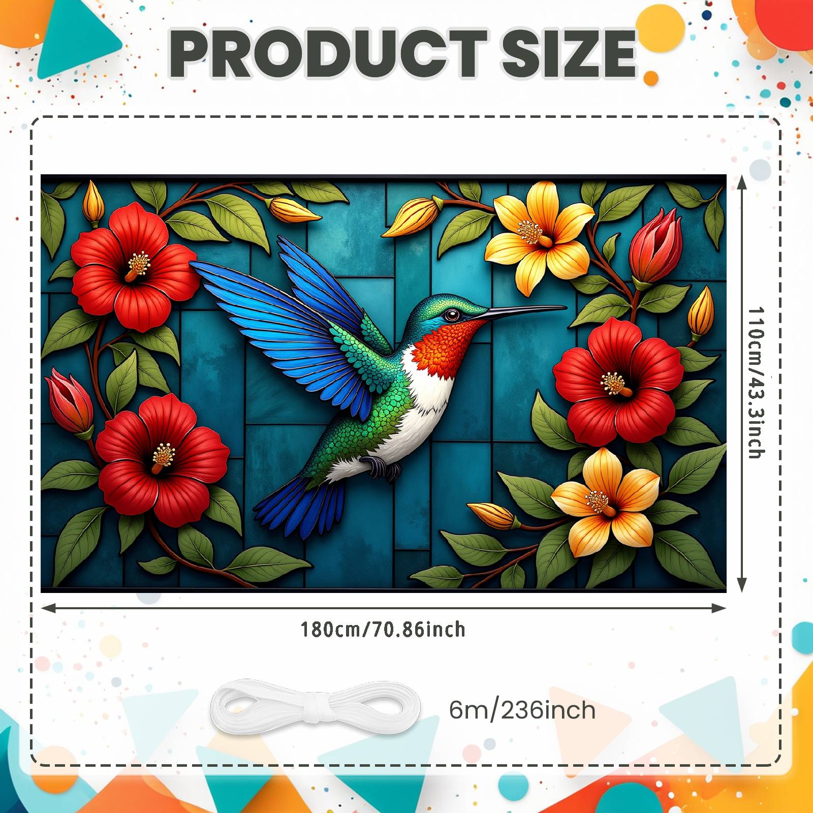 

Tropical Floral Banner Yellow Blossoms Hummingbird Floral Banner Exotic Nature Backdrop Hummingbird Motif Bird Themed Banner