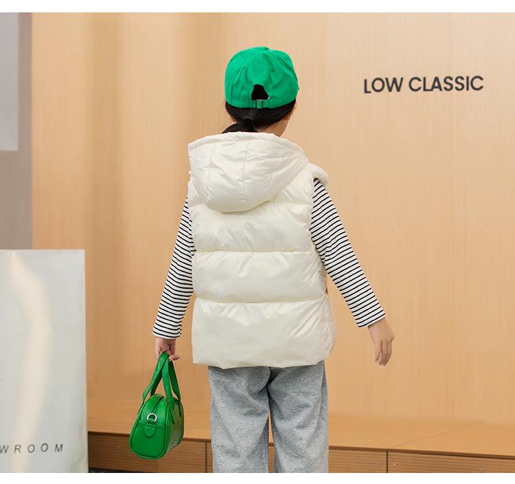 Kids' Hooded Wash-Free Down Vest for Fall/Winter, Unisex Outerwear Gilet, Medium To Large Sizes