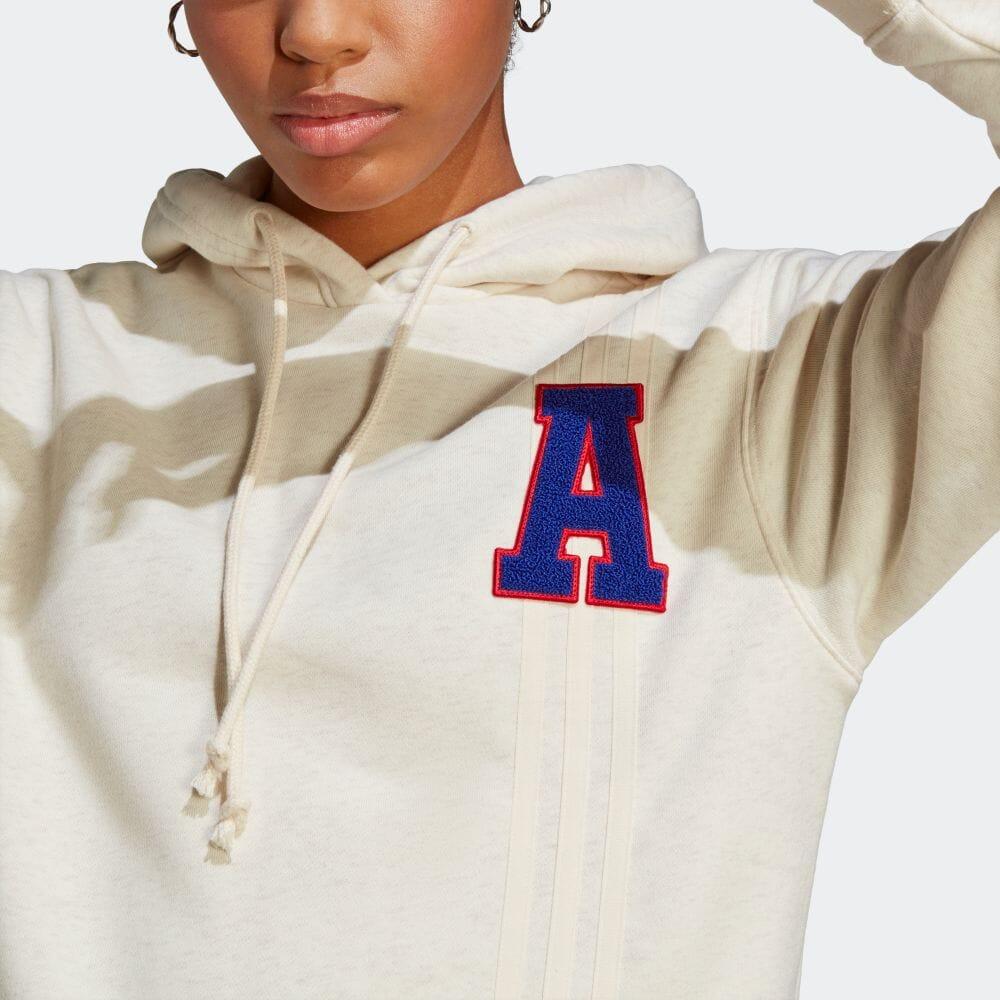 Adidas Letter Towel Embroidery Triple Stripe Casual Hoodie Women Tops Beige IC5229
