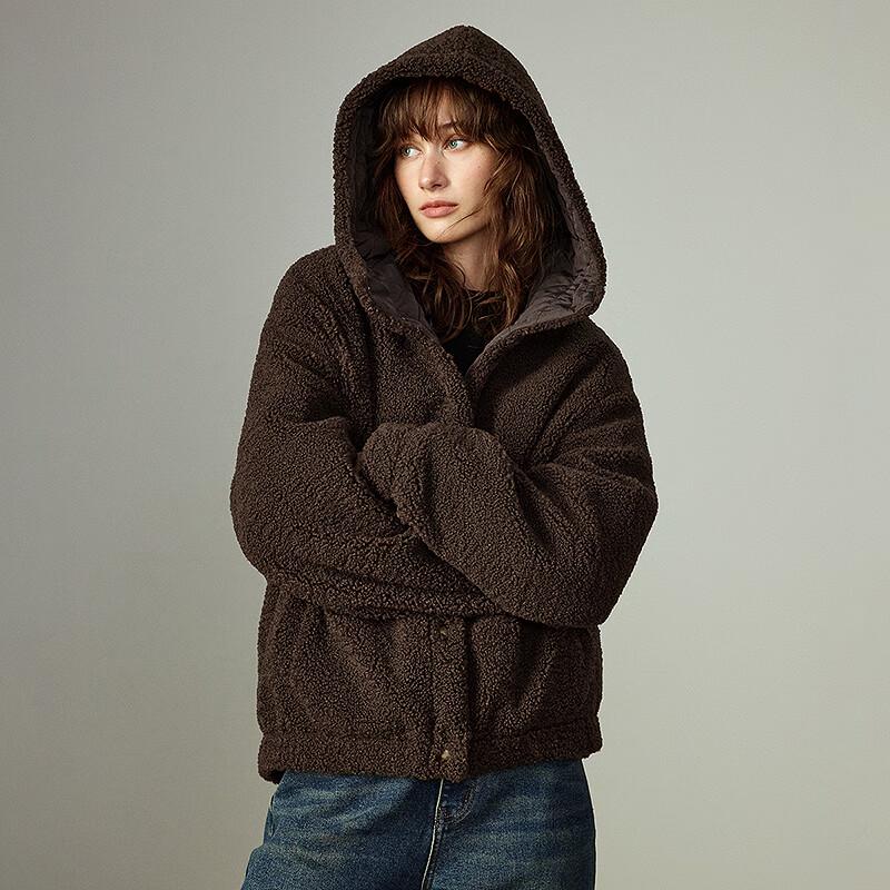 Chuyu Women's Maillard Wheat Fleece Hooded Padded Jacket