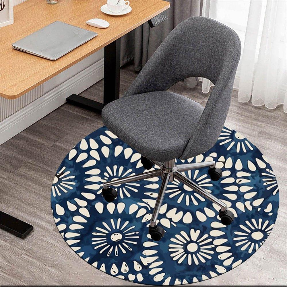 

Indigo Blue and White Floral Patterned Fabric by the YardRound Non-Slip chair mat chair carpet for office Rugs for Office Decor Gift For Valentine s D 80cm by 80cm