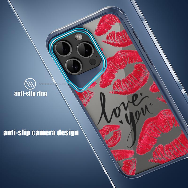 Wysokoprzezroczyste Akrylowe Etui Odporne na Wstrząsy dla iPhone 16 Plus 15 14 13 Pro Max Wzór Ust Do Pocałunku Jednokolorowe Miękkie Krawędzie Smukła Twarda Pokrowiec