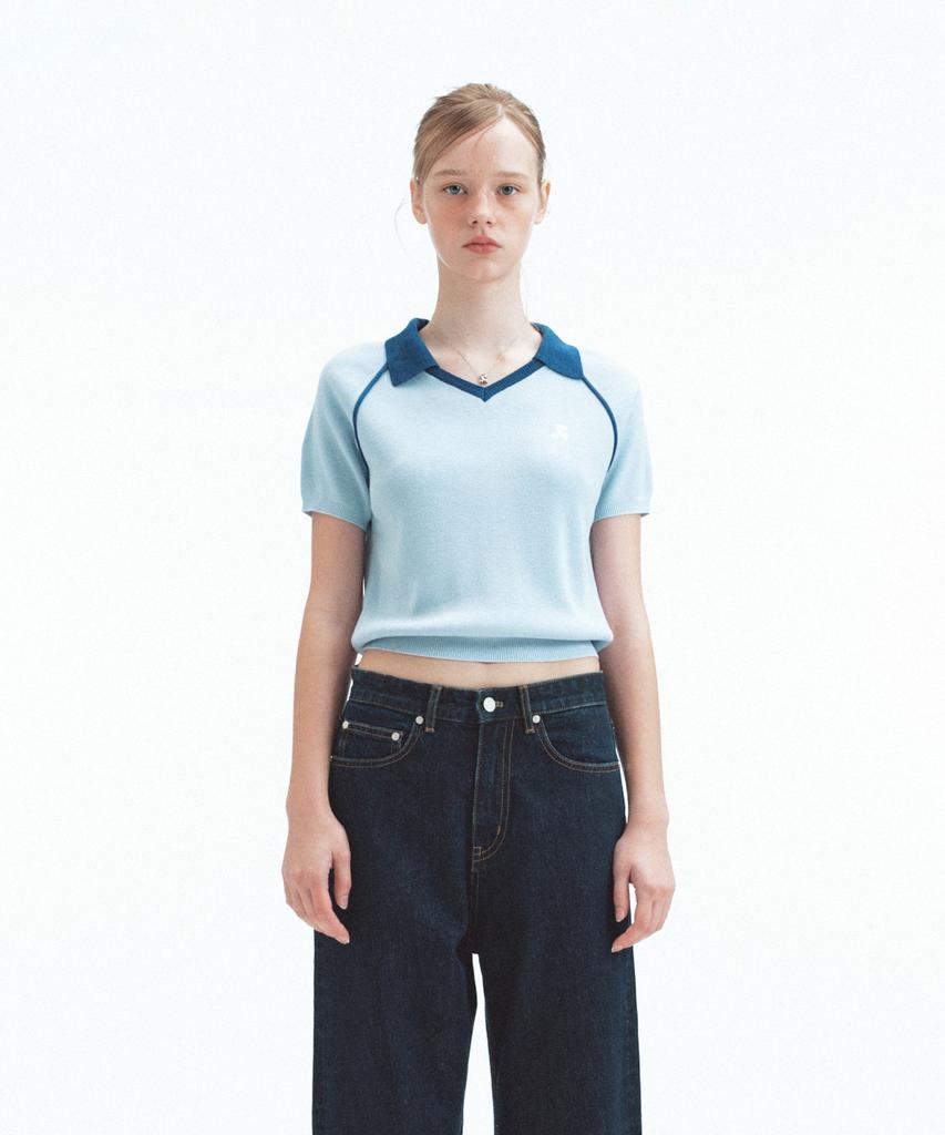 REST&RECREATION V-Neck Collar Knit Top - Sky Blue