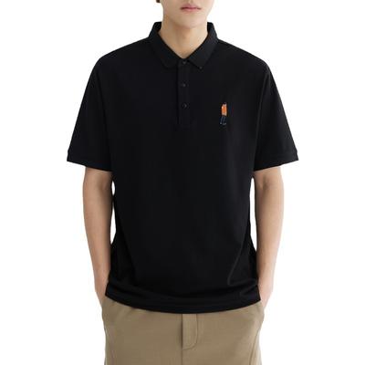 Ice Silk Pearl Cotton Black Embroidered Polo Collar Short Sleeved Shirt for Men's Summer New Trendy Versatile Half Sleeved T-shirt