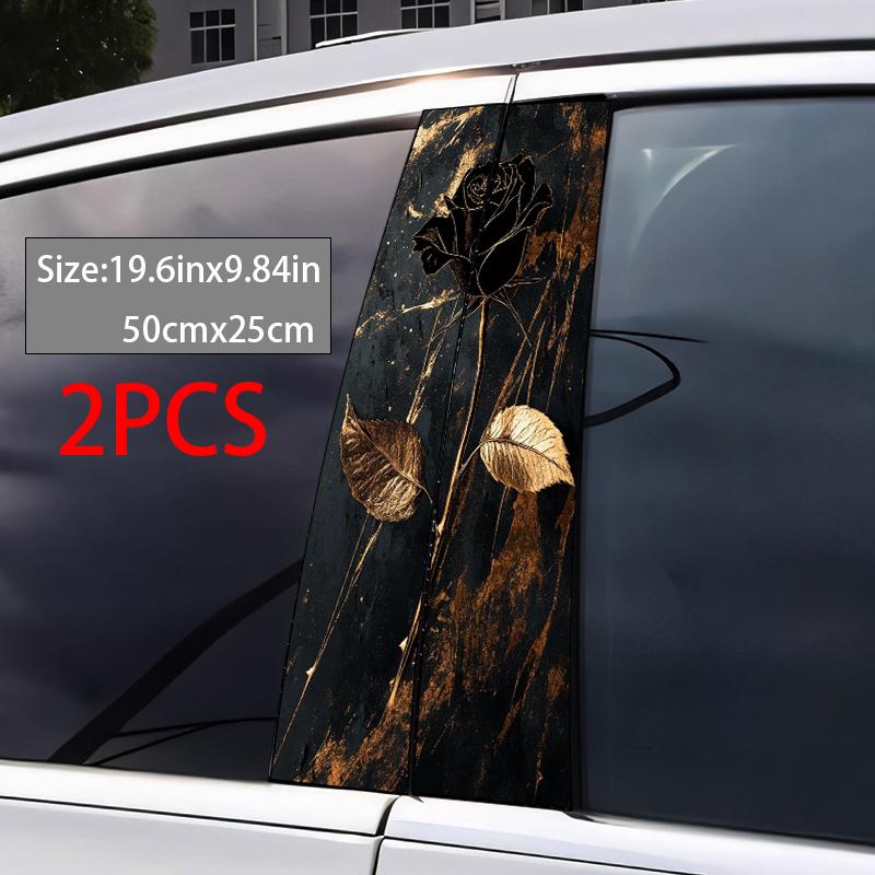 2 pieces, B-pillar car stickers Black, rose, leaves Protective film, suitable for all vehicle models