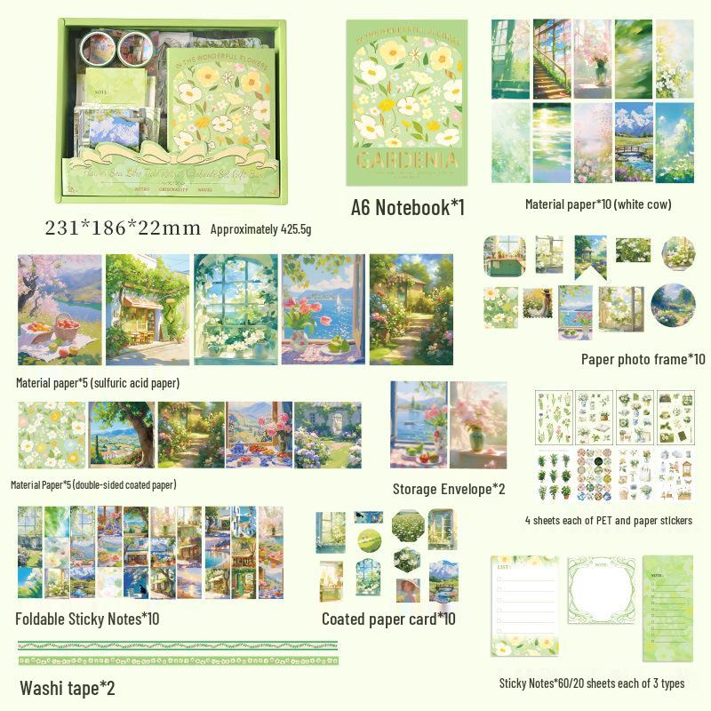 Cross-Border Floral Notebook Planner Set with Children s Collage Stickers and Planner Gift Box