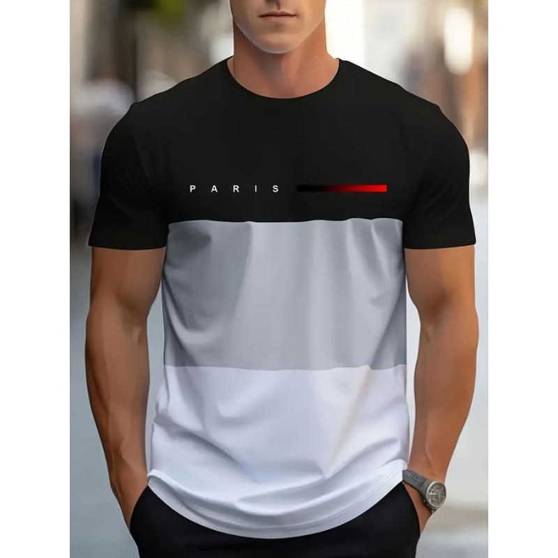 

Летняя футболка с круглым вырезом и 3D-принтом с узором Эйфелевой башни, модная, повседневная, цветной блок, с коротким рукавом, мужская 6XL