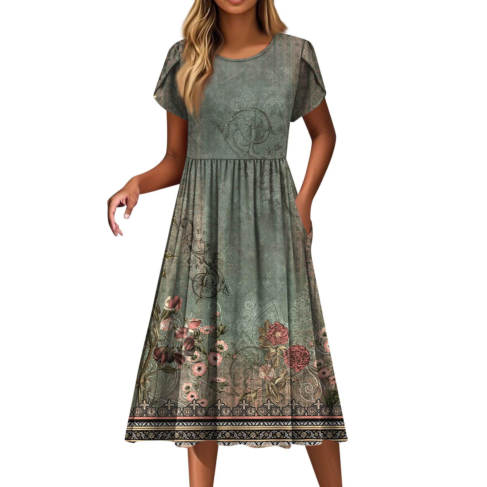 

Женские модные повседневные свободные платья с круглым вырезом и карманами с коротким рукавом S