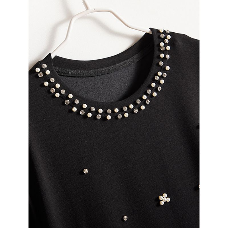 Little Fairy Pearl Black Dress! Foreign Trade Original Garment Women 2025 Summer Stretch Tencel Cotton Portable Slimming Dress