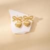 Elegant Gold Bow & Peach Heart Necklace and Earrings Set for Women - Stainless Steel Chain