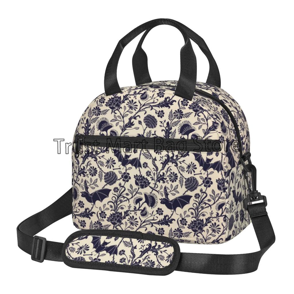 Halloween Bats Insulated Lunch Bag Reusable Thermal Cooler Bento Tote Bags with Adjustable Shoulder Strap for Work Travel Picnic