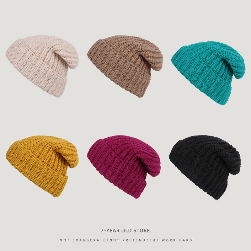 Big Head Siding Wool Hat Women Loose Warm Pile Knitted Hat Cold Hat Big Face Showing Small Knitted Ear Protection Hat