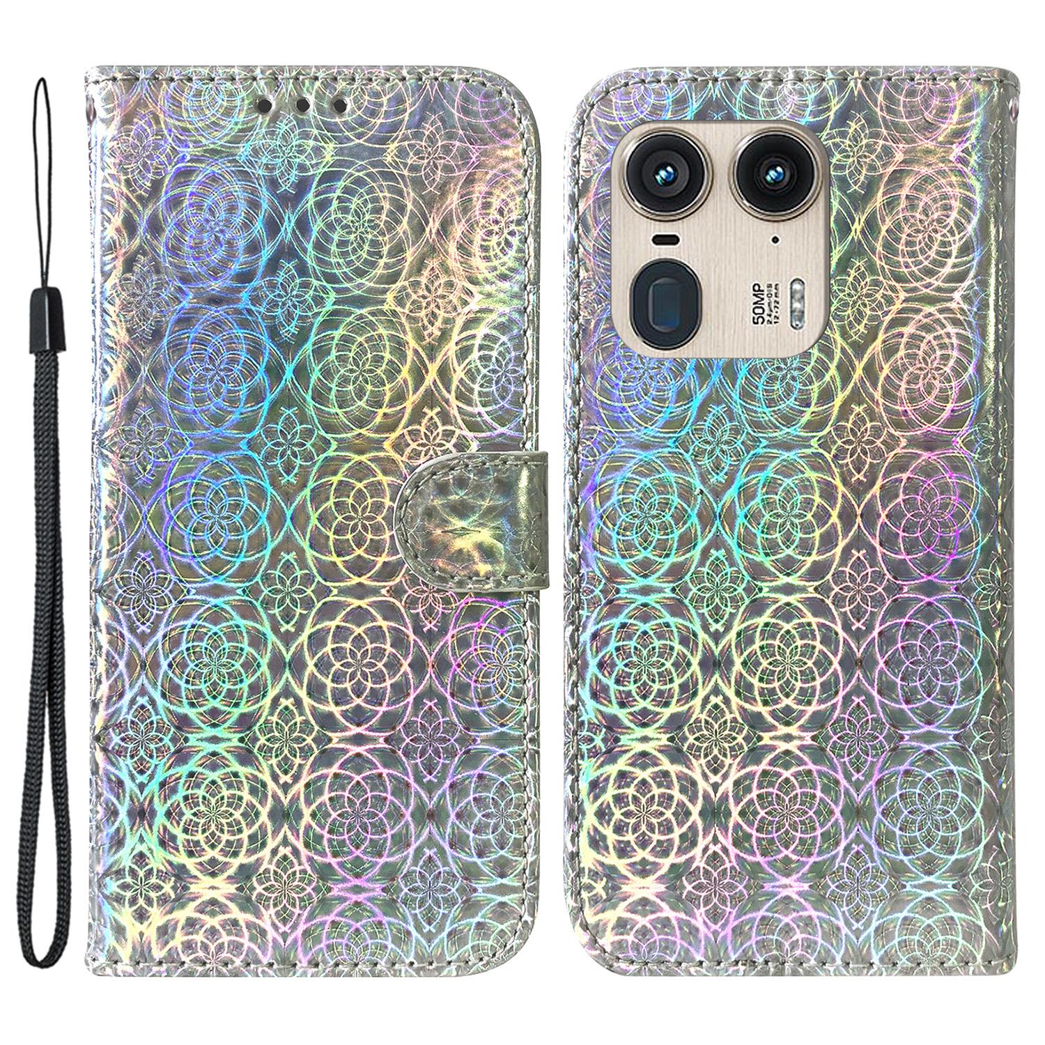 

For Motorola Edge 50 Ultra 5G/Moto X50 Ultra 5G Dazzling Flower Phone Case PU Leather Phone Cover B