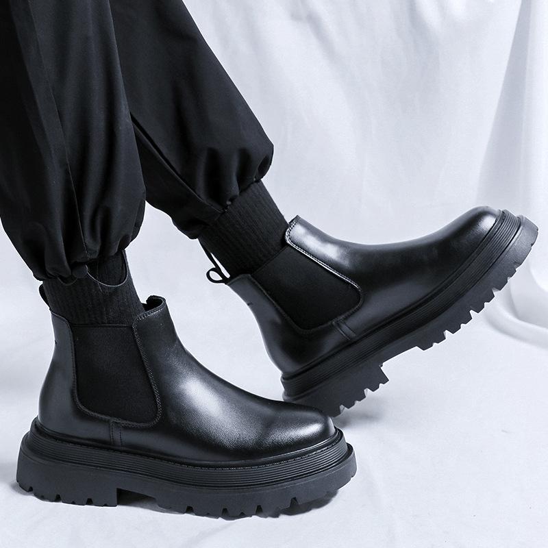 Men Casual Business Office Dress Platform Boots Slip-on Genuine Leather Shoes Cowboy Autumn Winter Boot Chelsea Ankle Botas Mans