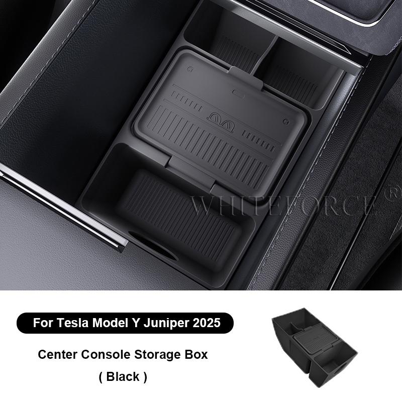 For Tesla Model Y Juniper 2025 Car Center Console Storage Box Armrest Storage Box Hidden Organizer Tray Non-slip Mat Accessories