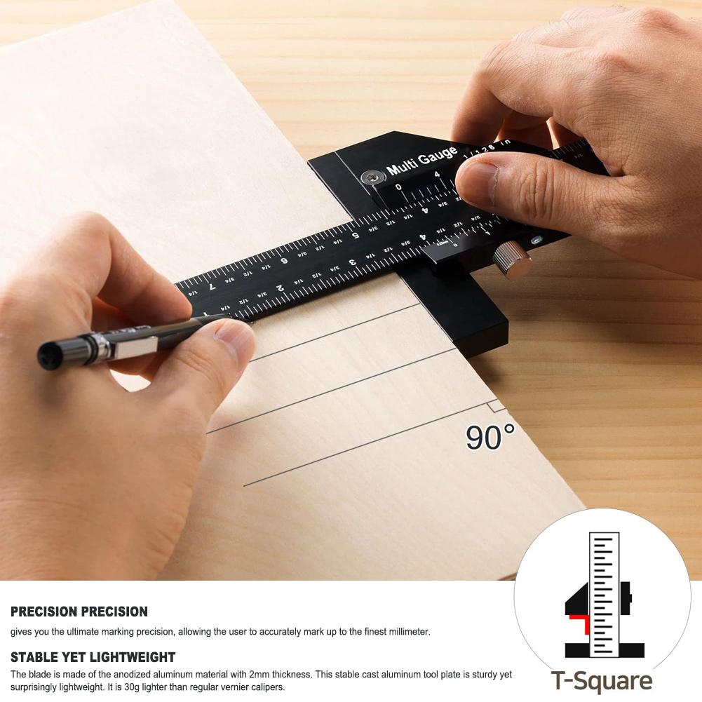 Multi Marking Measuring Gauge Carpenter Mark T-Ruler Aluminum Alloy Removable Limit Gauge Woodworking Scriber DIY Carpentry Tool