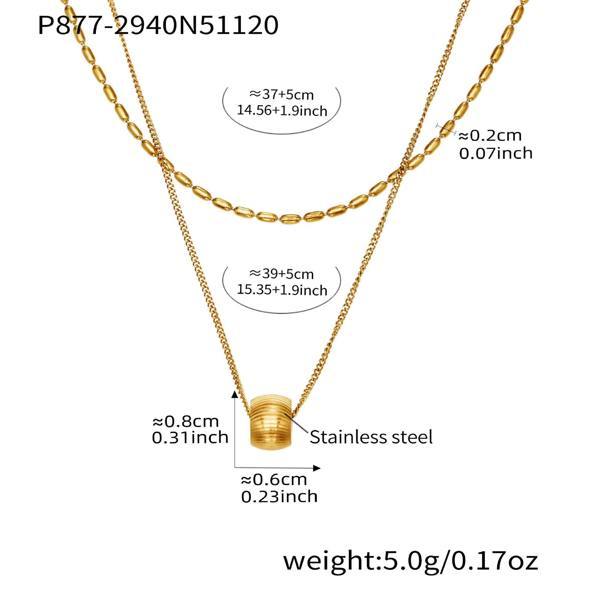 Qiong Yao 18K Gold Plated Double Layer Bead Carved Necklace with Clavicle Chain, Cold Style, Eco-Friendly Titanium Steel for Women. 5 см