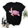 Women's Turtle Print T-shirt, Short Sleeve Harajuku Cartoon T-shirt, Summer 2026 Round Neck Street Style T-shirt, Y2K Clothing
