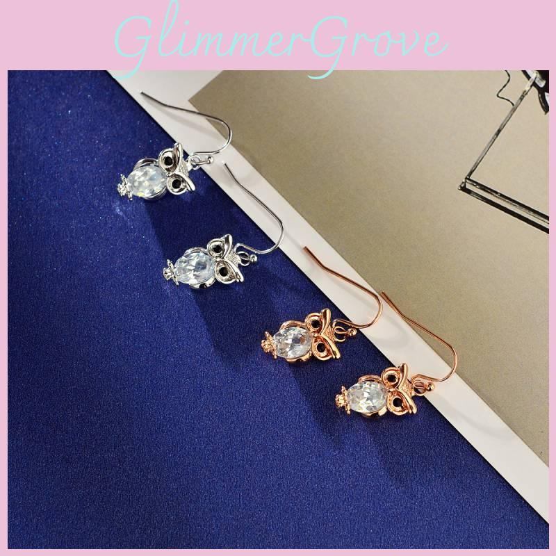 Charming Rose Gold Zirconia Owl Earrings For Women Stylish Versatile Animal Design