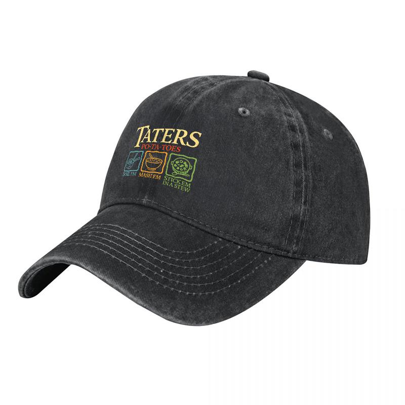 Taters Culture Washed Cotton Baseball Cap With Colorful Embroidered Logo Design For Everyday Wear And Casual Style