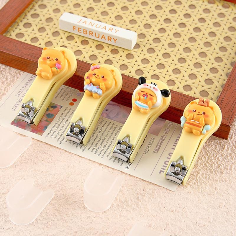 Roztomilé kreslené kleštičky na nehty s máslem Bear s krytem Přenosné kleštičky na nehty Nůž kleštičky na nehty pro dospělé a děti