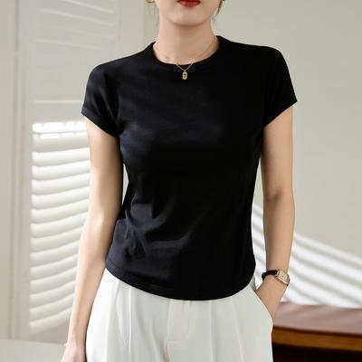 Pure Cotton High-end Short-sleeved T-shirt Women's Summer New Curved Slim-fit Top Bottoming Shirt