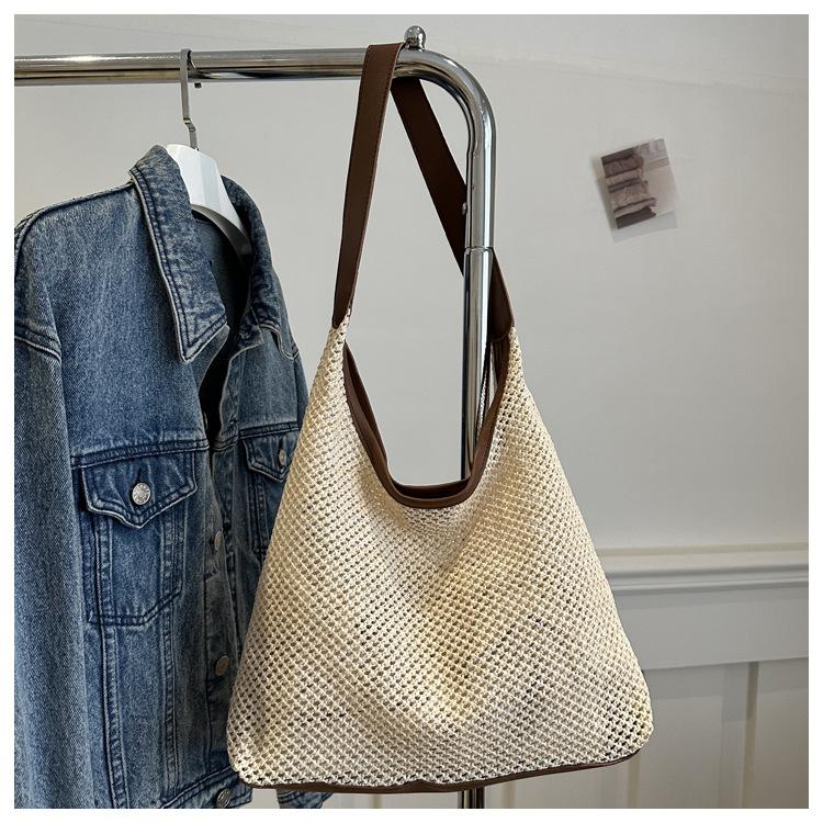 

Корейська ретро ткана сумка солом яна сумка великої місткості під пахвами сумка через плече святкова жіноча пляжна сумка темно-коричневого кольору