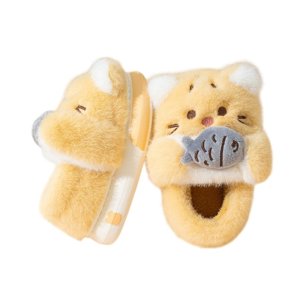 Children's Cotton Slippers Winter Cartoon Plush Three-dimensional Kindergarten Covered Heel Slippers