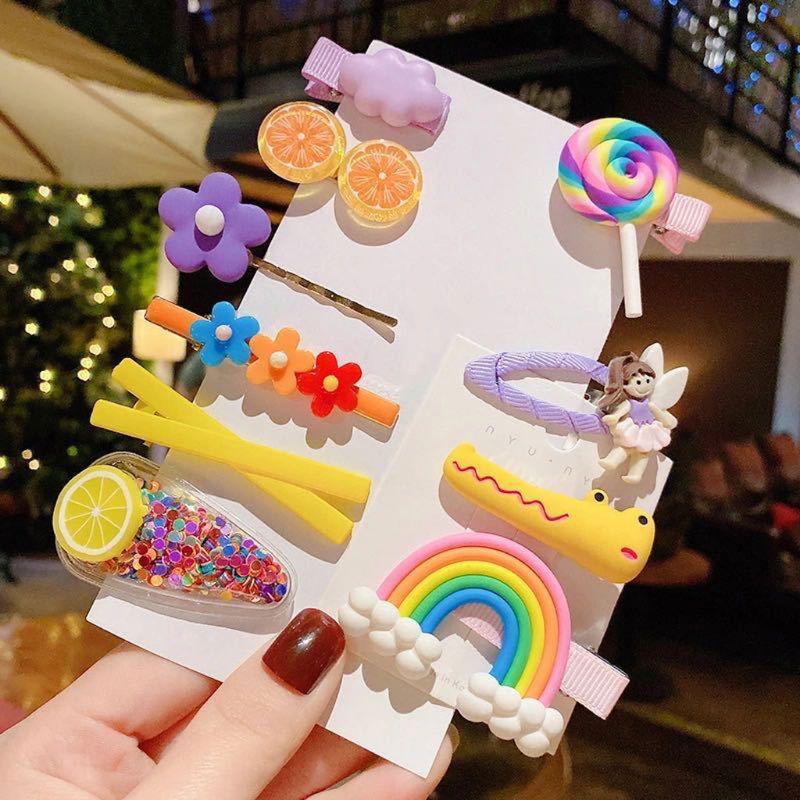 Cute Colorful Polymer Clay Children Headwear Rainbow Cloud Lollipop Hairpins