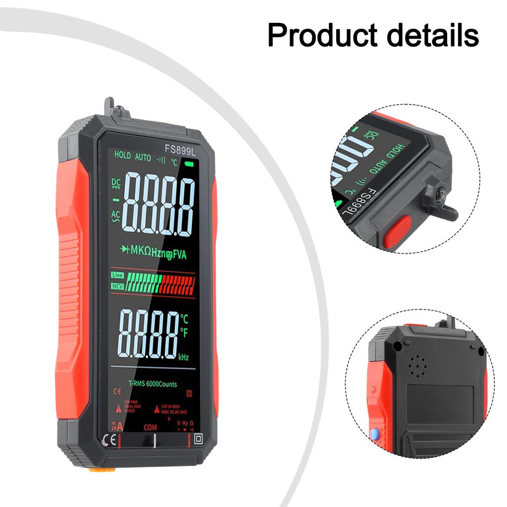 Strommessgerät Berührungsloser Spannungsdetektor Schwarz Rot USB-wiederaufladbares Multimeter 4,8-Zoll-High-Definition-Bildschirm