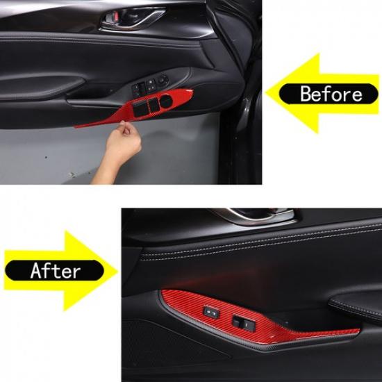 Red Carbon Fiber Window Lift Switch Button Trim Frame For Mazda MX-5 Miata 16-23