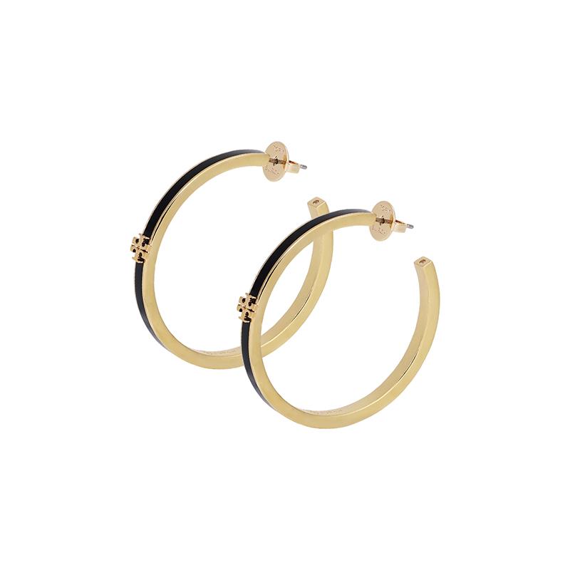 Tory Burch Logo Brass Enamel Crystal Earrings Women earrings Black 157204720 F,Black