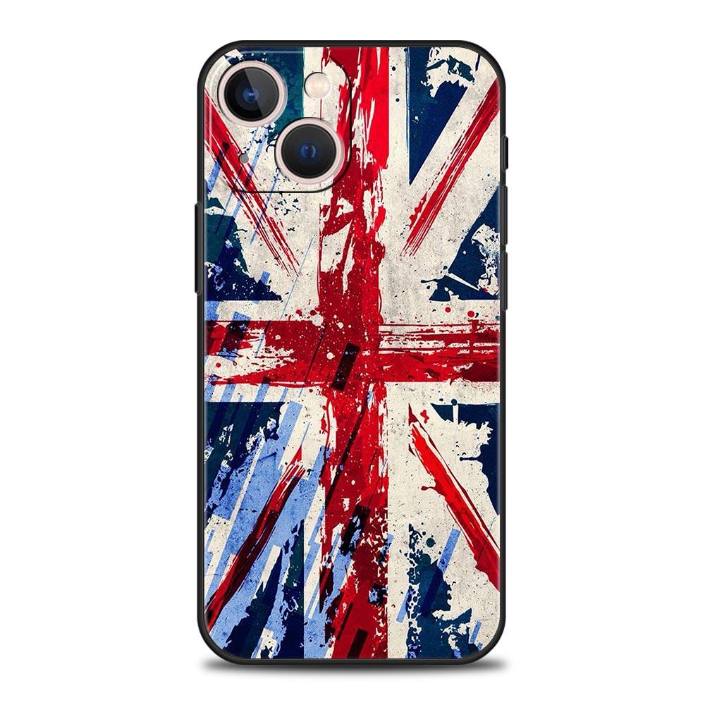 England UK Flags Phone Case For iPhone 17 16 15 Pro Max 11 12 13 14 7 8 Plus SE 2020 X XR XS Cover Soft Black