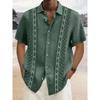 Summer Men's Linen Shirt Tribal Geometric Stripe Print Casual Short Sleeve Button Down