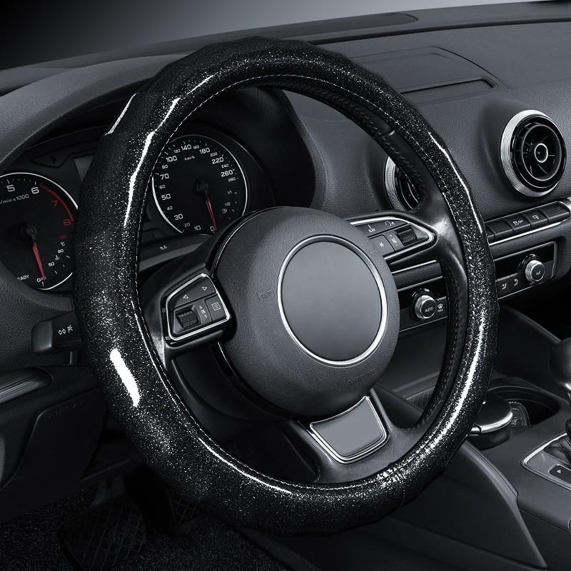 Universal Car Steering Wheel Cover With Color-Changing Sparkle Design Anti-Slip Breathable PU Leather 38cm Sporty Interior