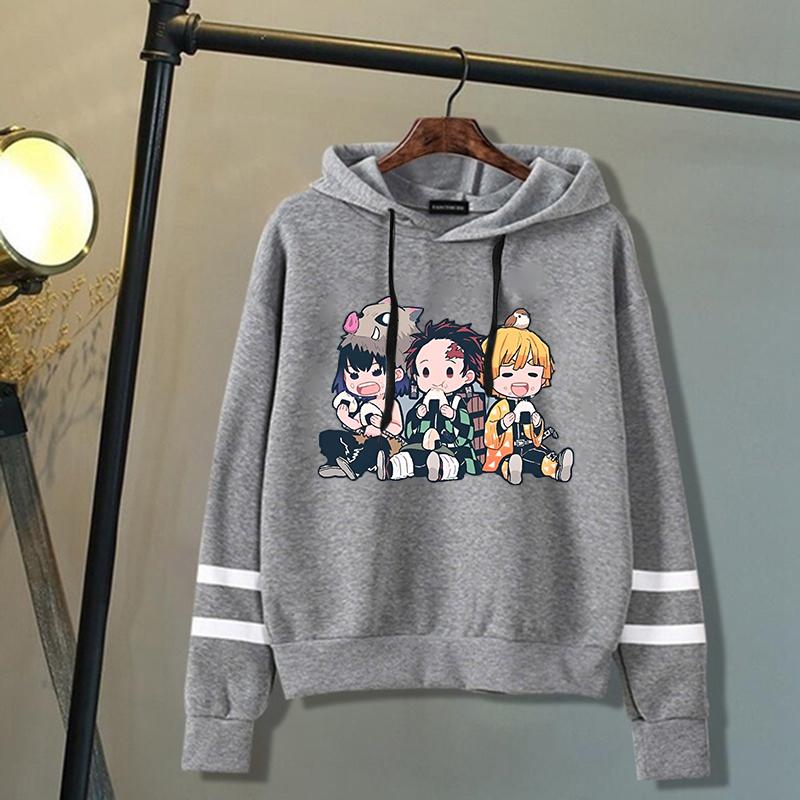 Neue Lustige Anime Hashibira Inosuke Kamado Tanjirou Agatsuma Zenitsu Cartoon Druck Hoodies Unisex Langarm Tops Streifen Pullover