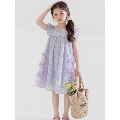 Sweet Purple Dress for Girls - Summer Children's Net-silk Princess Dress
